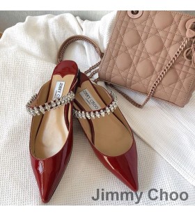 Jimmy Choo Bing Taulu Muulit Naisten Patent Nahka Hihna Punainen Kristalli