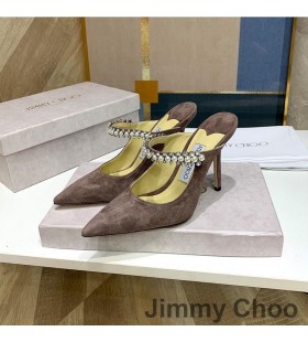 Jimmy Choo Bing Muulit Naisten Suede Crystal Ja Pearl Hihna Kahvia