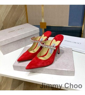 Jimmy Choo Bing Muulit Naisten Suede Crystal Ja Pearl Hihna Punainen