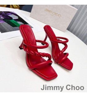 Jimmy Choo Diosa 85 Kallistuneena Dioja Naisten Nahka Punottu Hihna Viininpunainen