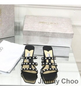 Jimmy Choo Hazal 45 Kallistuneena Dioja Naisten Nappa Nahka Helmen Studs, Musta