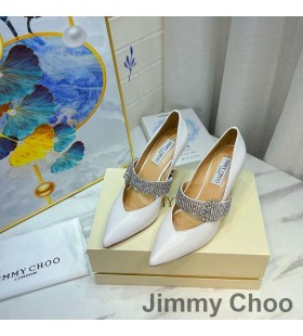 Jimmy Choo Kari 85 Pumput Naisten Nappa Nahkaa Hihna Valkoinen Kristalli