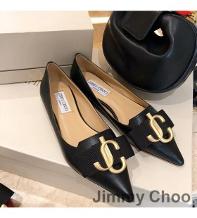 Jimmy Choo Rakkaus Asuntoja Naisten Vasikka Nahkaa JC-Tunnus Musta