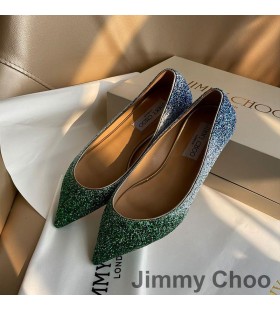 Jimmy Choo Romy Asuntoja Naisten Glitter Kangas Vihreä/Sininen