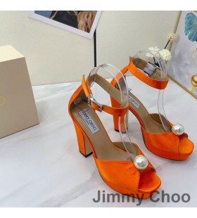 Jimmy Choo Socorie 115 Alustan Sandaalit Naisten Satiini Jossa Helmi Yksityiskohtaisesti Oranssi
