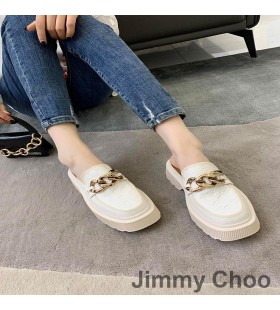 Jimmy Choo Ultra-kevyt Vaahtoava Alustan Muulit Naisten Vasikka Nahkaa Ketjun Valkoinen