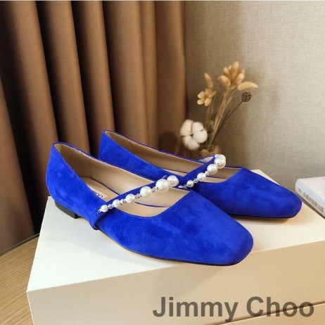 Jimmy Choo Ade Appartements Des Femmes En Daim Avec Perle Embellissement Bleu