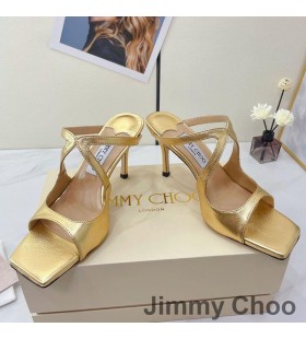 Jimmy Choo Anis 85 Diapositives Ã€ Talons Hauts Des Femmes En Cuir Verni D'Or