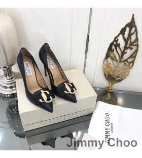 Jimmy Choo Ari 100 Pompes Femmes en Cuir Avec JC Et le Logo noeud en gros-grain Noir