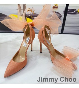 Jimmy Choo Averly 100 Pompes De Femmes En Daim Avec Maille Oversized Arcs Orange