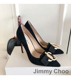 Jimmy Choo Amour 100 Pompes de Femmes en Daim Avec JC EmblÃ¨me Noir