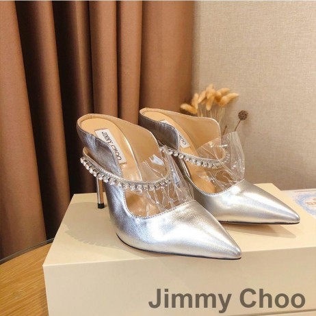 Jimmy Choo Bing 105 Maultiere Frauen Patent Leder Mit Kristall Armband Silber