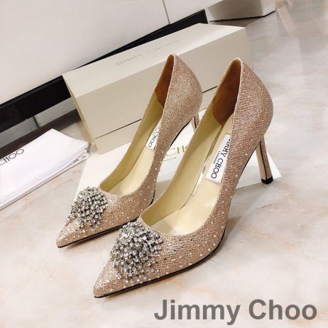 Jimmy Choo Joan 85 Pumps Damen Glitter Stoff Mit Feuerwerk Crystal Rose Gold