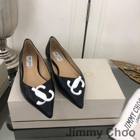 Jimmy Choo Liebe Wohnungen Frauen Leder Mit JC-Emblem Schwarz