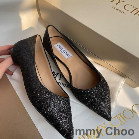 Jimmy Choo Romy Wohnungen Frauen Glitter Stoff Schwarz