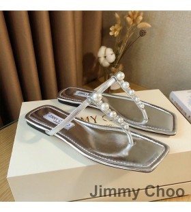 Jimmy Choo Alaina Folien Frauen Nappa Leder Mit Perle Verschönerung Silber