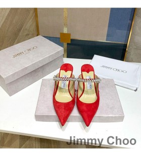 Jimmy Choo Bing Maultiere Frauen Wildleder Mit Kristall Und Perle Armband Rot