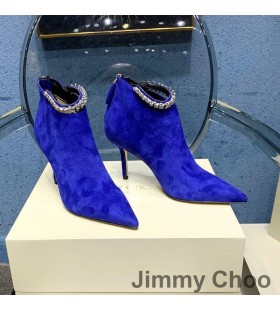 Jimmy Choo Blaize 85 Ankle Booties Damen Wildleder Mit Blau Kristall Armband