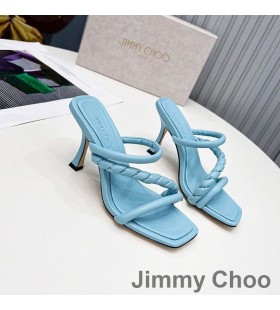 Jimmy Choo Diosa 85 Heels Slides Frauen Leder Geflochtene Strap Sky Blue