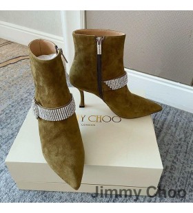 Jimmy Choo Kaza 85 Ankle Booties Damen Wildleder Mit Kristall Armband Grün