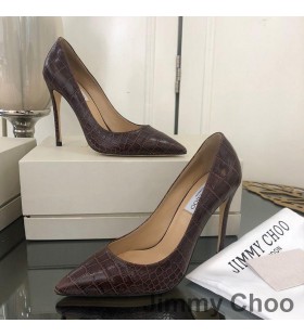 Jimmy Choo Love 100 Pumps Frauen Krokodil Geprägtes Leder Kaffee