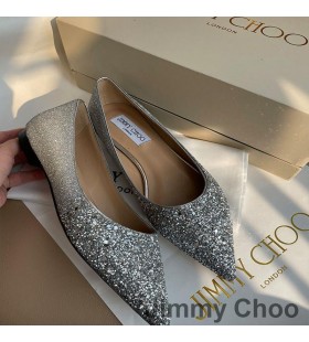 Jimmy Choo Romy Wohnungen Frauen Glitter Fabric Silver