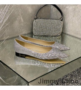 Jimmy Choo Romy Wohnungen Frauen Glitter Stoff Silber/Grau