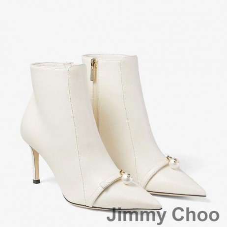 Jimmy Choo Felicitie 85 Γυναίκες Μποτάκια Δέρμα Nappa Με Μαργαριτάρι Λευκό Εξωραϊσμό