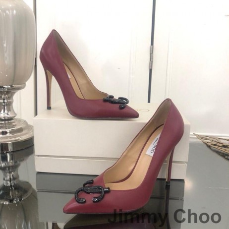 Jimmy Choo Love 100 Αντλίες Δέρματος Γυναικών Με το JC Έμβλημα της Βουργουνδίας