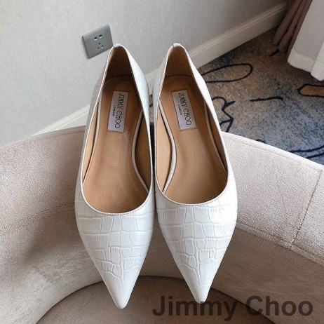 Jimmy Choo Love Διαμερίσματα Γυναίκες Αποτυπωμένες Σε Ανάγλυφο Κροκόδειλος Δέρμα Λευκό