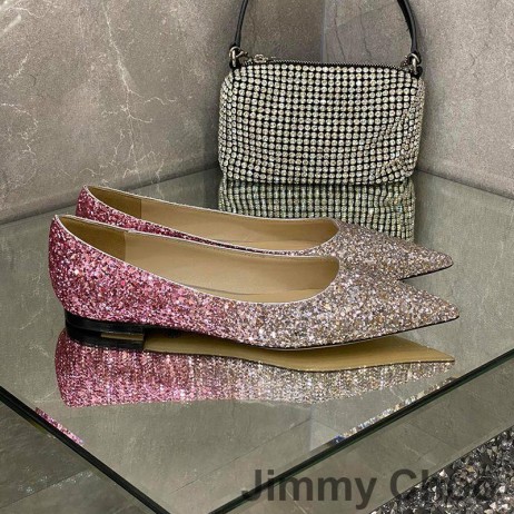 Jimmy Choo Love Διαμερίσματα Των Γυναικών Glitter Υποβαθμίσει Ύφασμα Ροζ/Ασημί