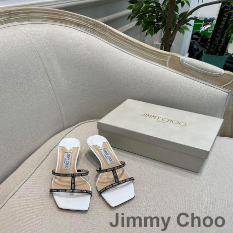 Jimmy Choo Maelie 60 Τακούνια Διαφάνειες Γυναίκες Πρόβατα Δέρμα Με Το Λογότυπο-Υφαμένη Κορδέλλα Λευκό