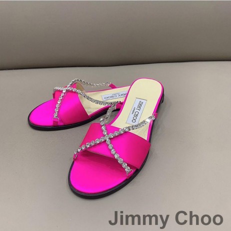 Jimmy Choo Minea Διαφάνειες Γυναικών Glitter Ύφασμα Με Αλυσίδα Κρυστάλλου Αυξήθηκε