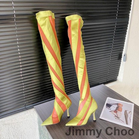 Jimmy Choo x Mugler Πάνω από Το Γόνατο 105 Κάλτσα Μποτάκια Γυναίκες Ριγέ Πλέγματος Κίτρινο/Πορτοκαλί
