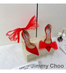 Jimmy Choo Averly 100 Αντλίες Γυναικών Σουέτ Με Μεγάλου Μεγέθους Πλέγματος Κόκκινο Τόξα
