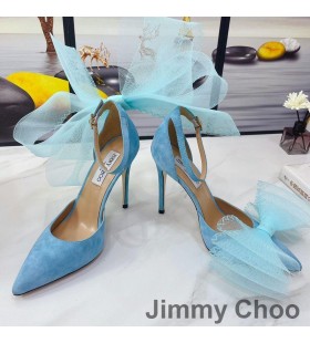 Jimmy Choo Averly 100 Αντλίες Γυναικών Σουέτ Με Μεγάλου Μεγέθους Πλέγματος Τόξα Ουρανό Μπλε