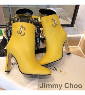 Jimmy Choo Mahesa 100 Αστράγαλο Μποτάκια για Γυναίκες Μόσχων Δέρματος Με το JC Έμβλημα Κίτρινο