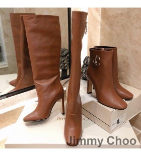 Jimmy Choo Mahesa 100 Γόνατο Μπότες για Γυναίκες Μόσχων Δέρματος Με το JC Έμβλημα Καφέ