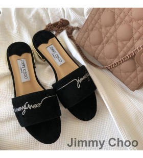 Jimmy Choo Minea Διαφάνειες Γυναικών Σουέτ Με Κρύσταλλα Στολισμένη Μαύρο