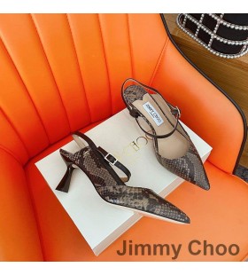 Jimmy Choo Ray 65 Slingback Γόβες Γυναικών Δέρματος Python Με το JC Μονόγραμμα Μαύρο